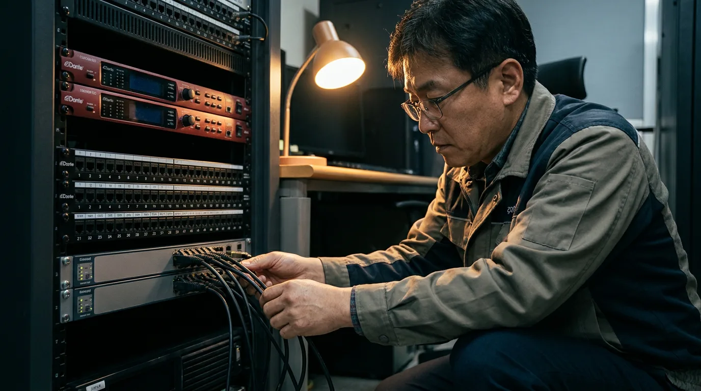 Dante Controller에서 스트림 연결은 정상인데 오디오 레벨이 0인 상황에 당황한 엔지니어