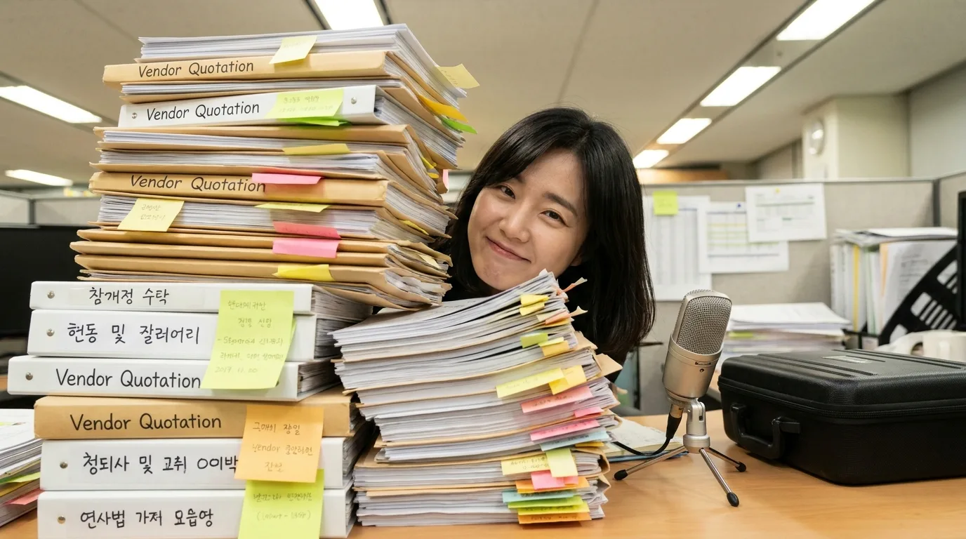 음향 견적서 더미에 묻혀 당황한 시설 담당자 — 무대 음향 비용 산정의 현실
