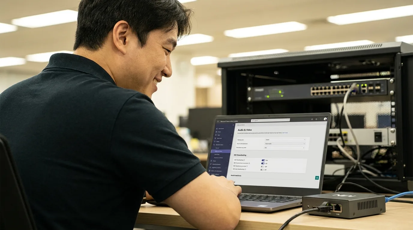 Microsoft Teams 어드민 센터에서 NDI 브로드캐스트 설정을 활성화하는 화면