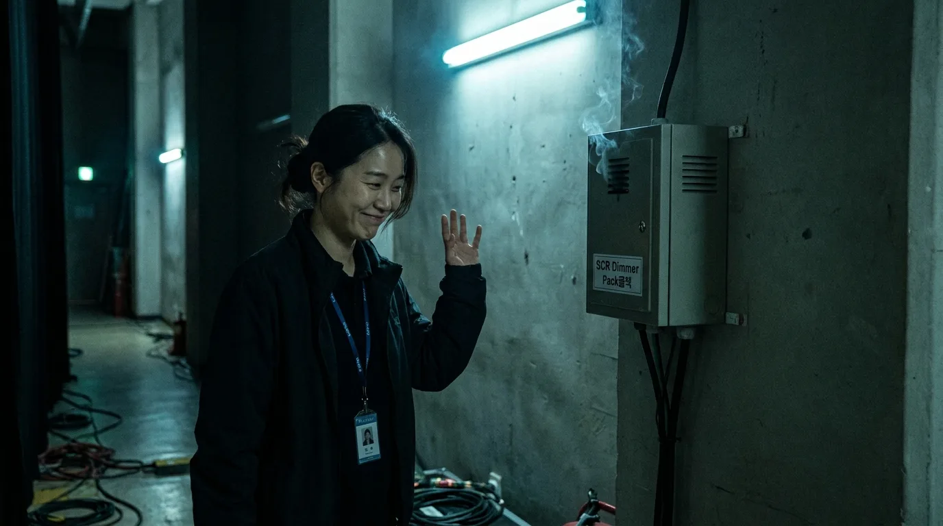 LED 조명 교체 후 기존 디머에서 연기가 나는 순간 놀라는 담당자