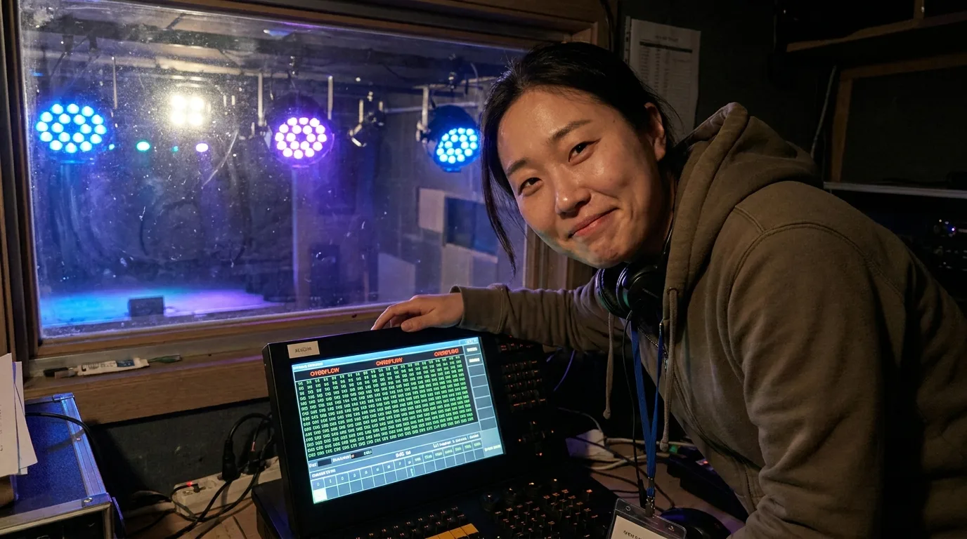 DMX512 유니버스 채널이 부족해 콘솔 경고를 보고 당황하는 조명 담당자