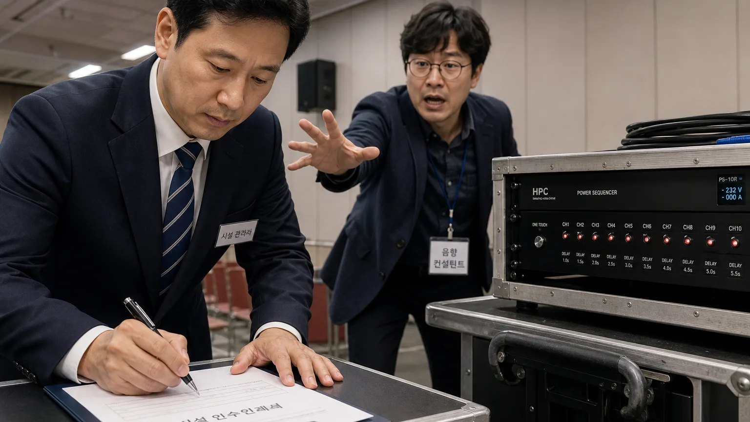 인수 서류에 서둘러 서명하려는 담당자를 다급히 저지하는 컨설턴트
